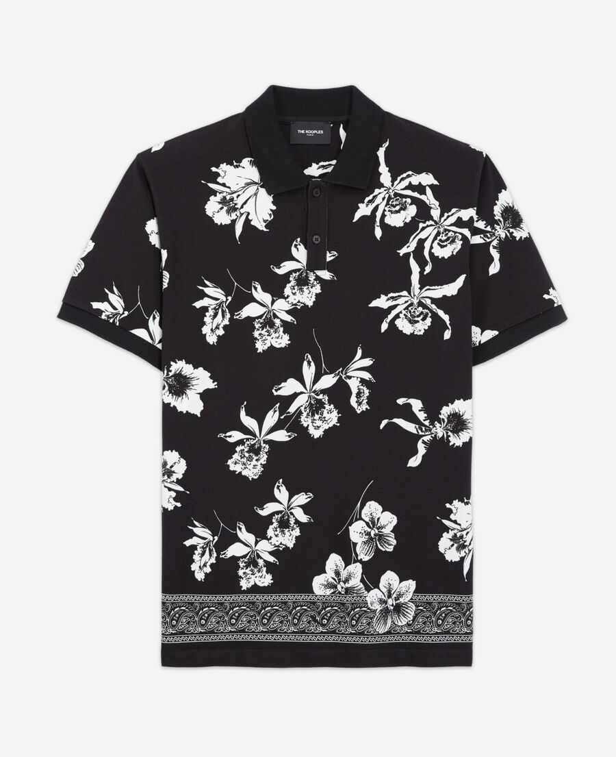 camisa polo negra blanca floral casual