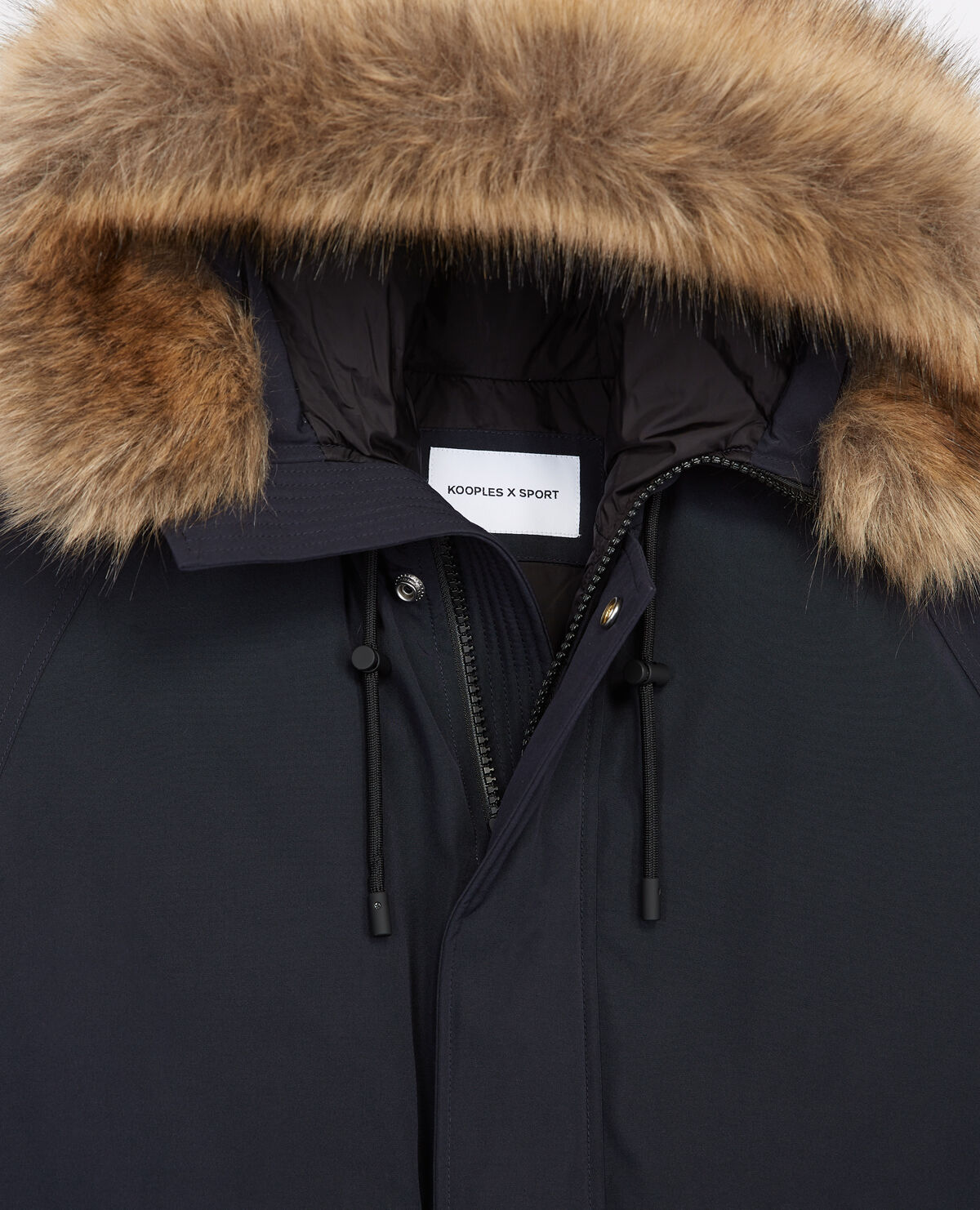 Short nylon blue down jacket with hood