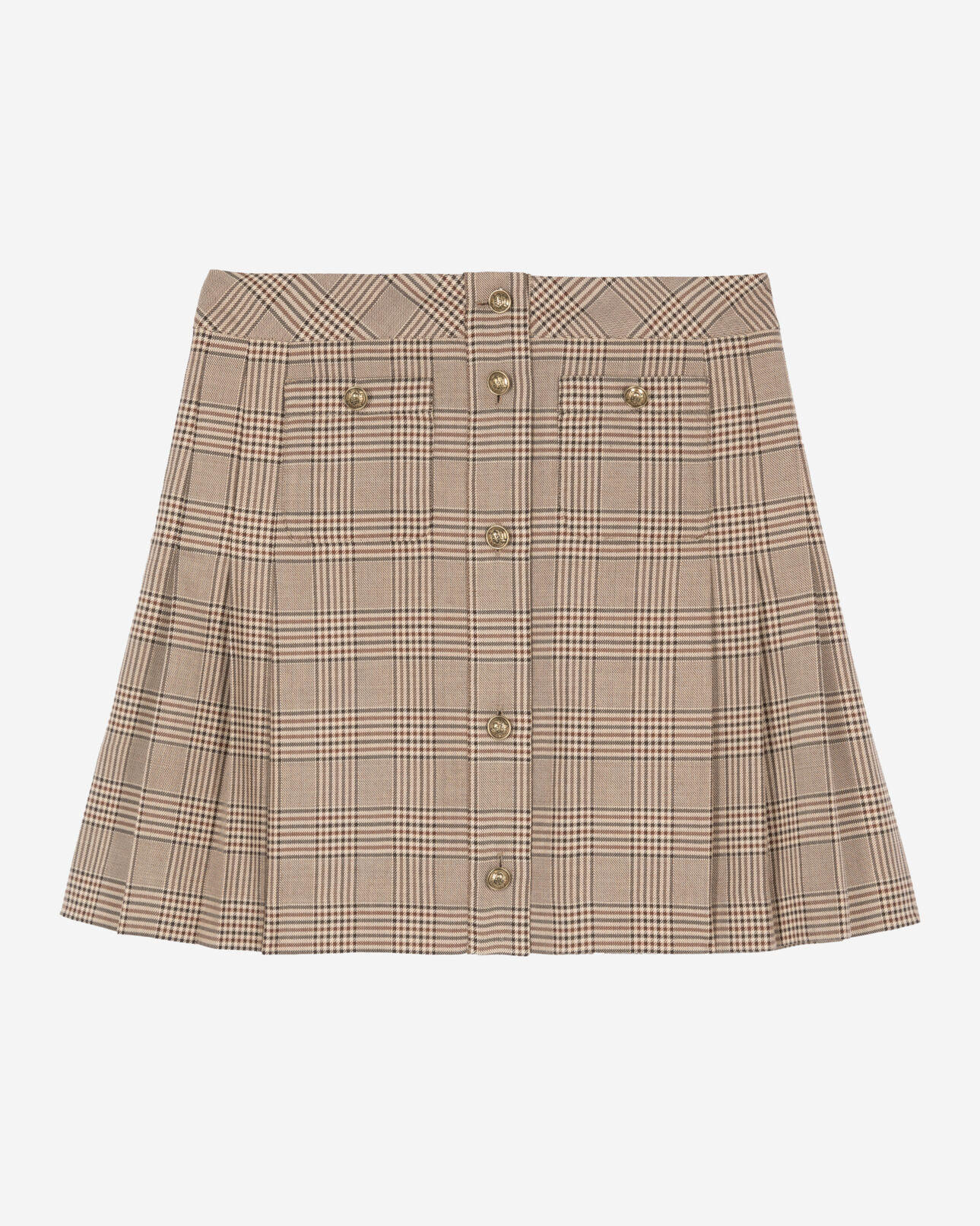 The Kooples WOMEN BEIGE-BROWN prince of wales short skirt beige