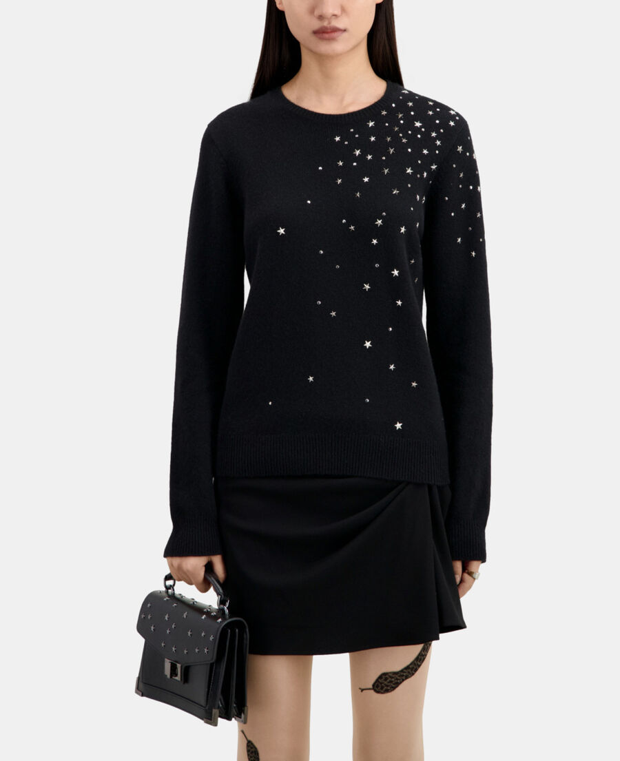 pull noir en mélange de cachemire avec étoiles