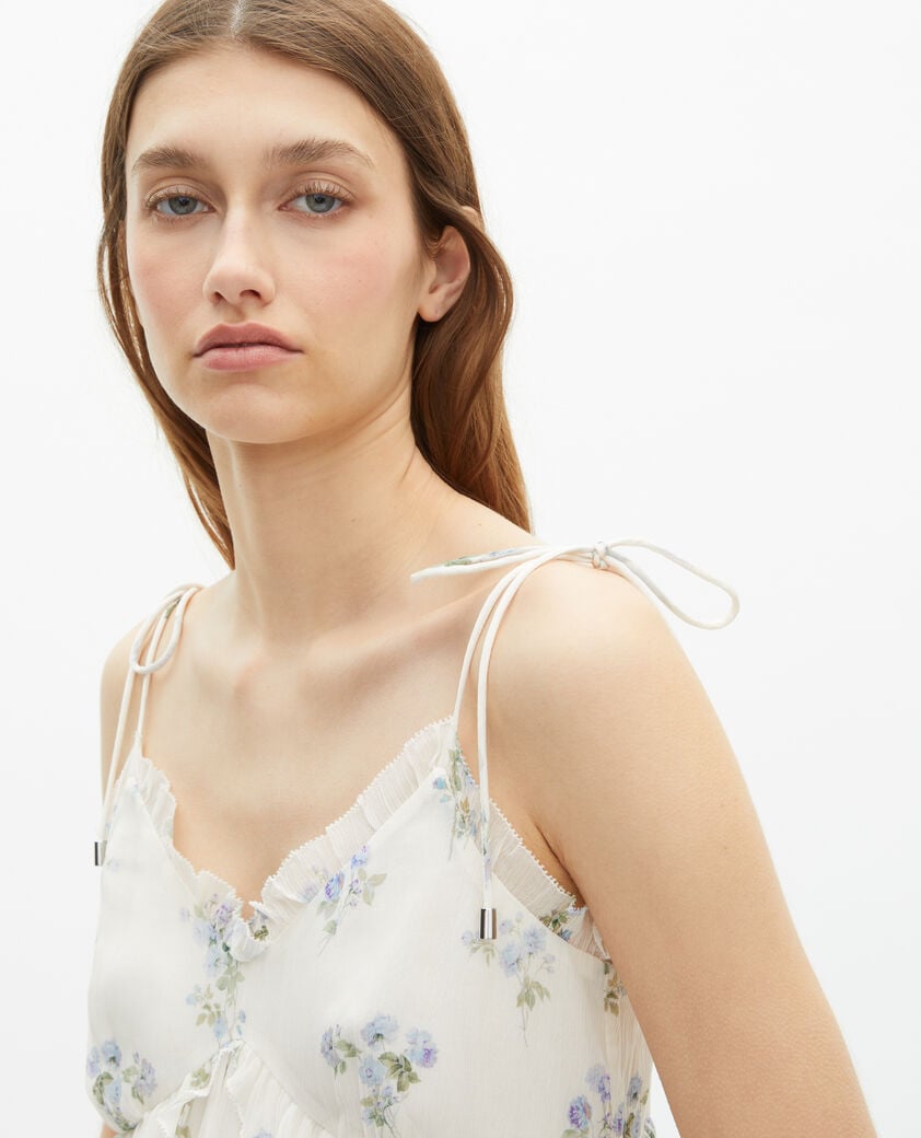 The Kooples WOMEN WHITE / SKY BLUE white floral ruffle top