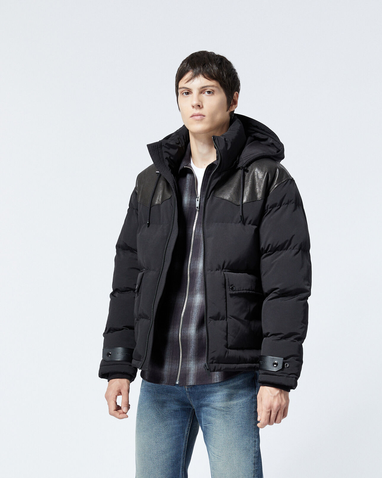 The Kooples HERREN BLACK daunenjacke gesteppt schwarz westerndetail
