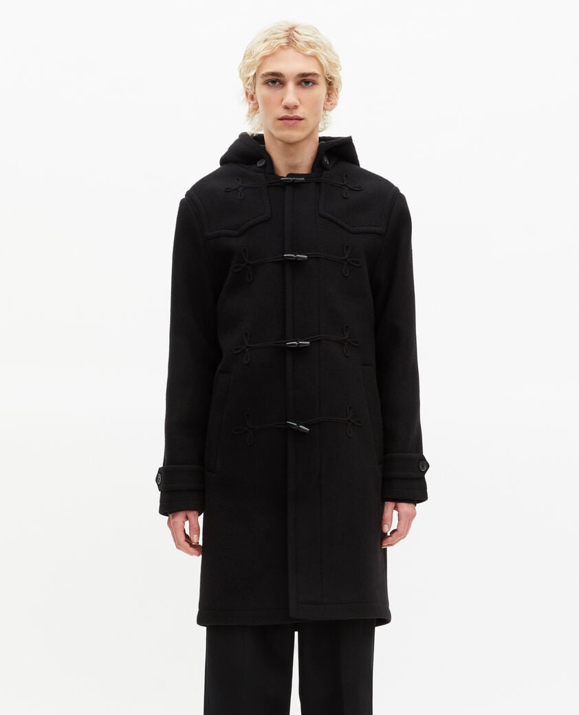 The Kooples H BLACK long black wool coat with brandenburg closure