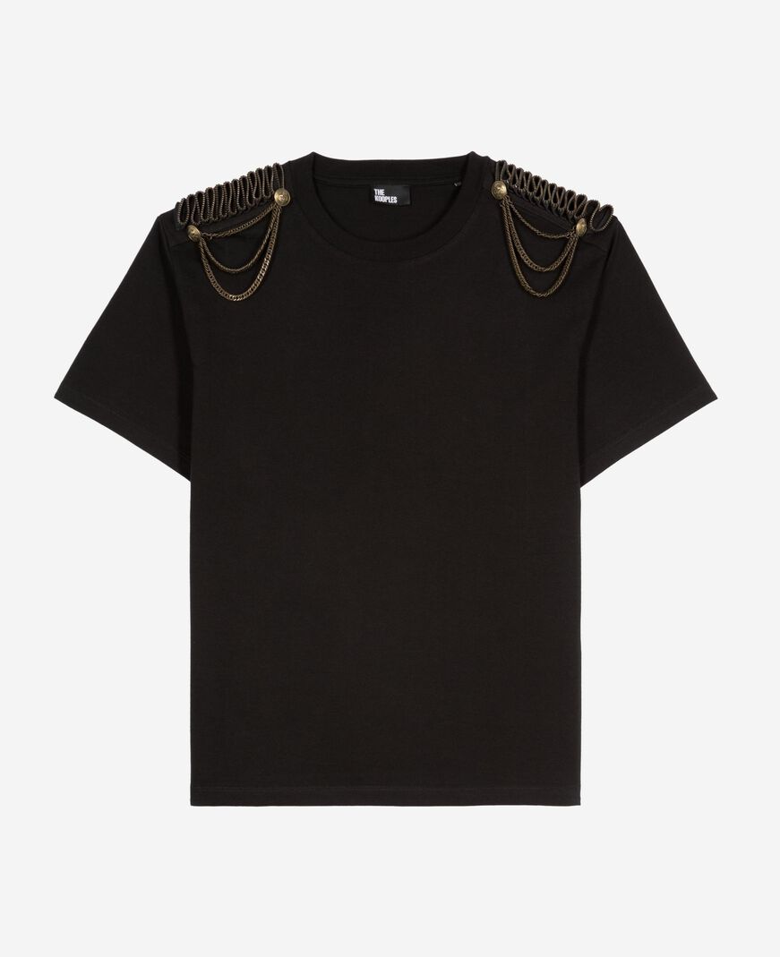 The Kooples FEMME BLACK WASHED t-shirt avec chaînes noir