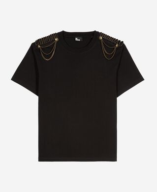 The Kooples FEMME BLACK WASHED t-shirt avec chaînes noir