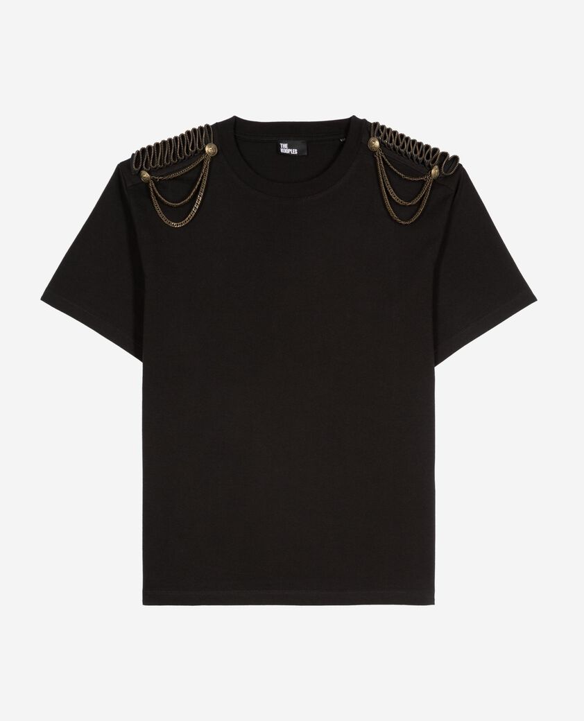 The Kooples FEMME BLACK WASHED t-shirt avec chaînes noir