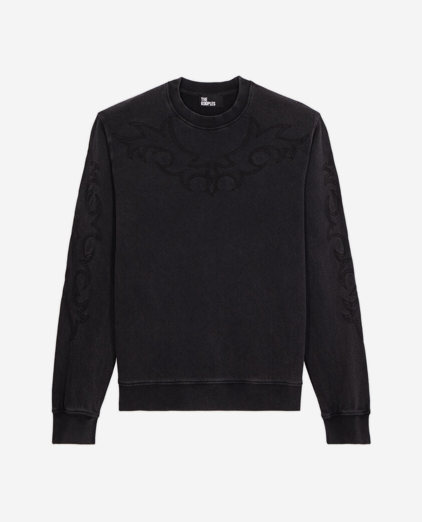 The Kooples MEN BLACK WASHED black sweatshirt with western-style embroidery
