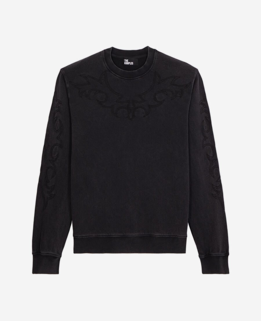 The Kooples HOMME BLACK WASHED sweatshirt noir avec broderie western