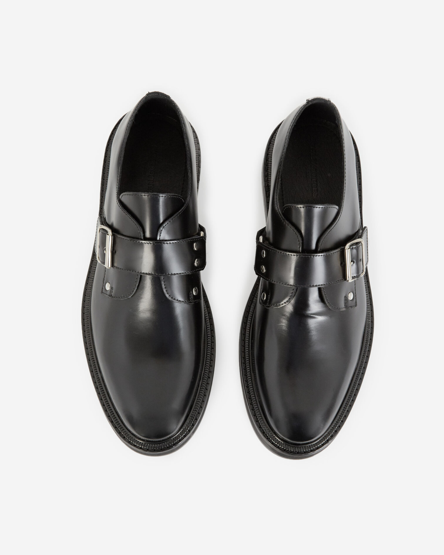 Black shoes in leather with silver buckle, BLACK, hi-res image number null