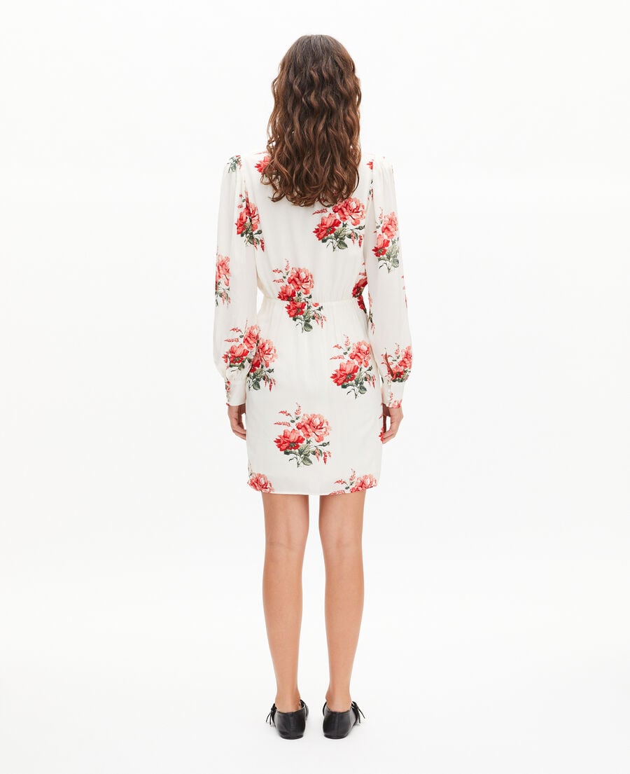 The Kooples FEMME WHITE - RED robe courte portefeuille imprim&eacute; fleuri blanche