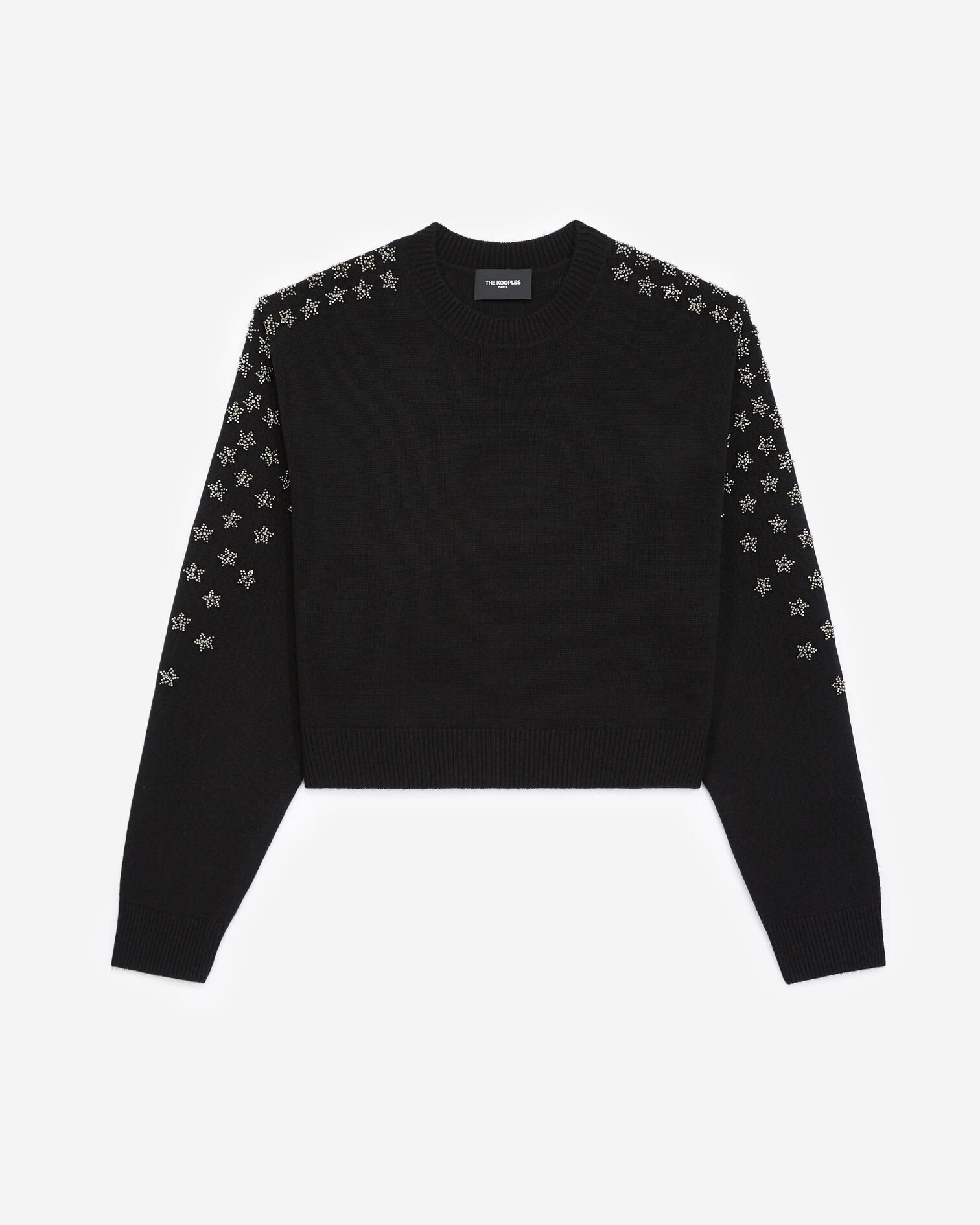 Black cashmere and wool sweater w/rhinestone, BLACK, hi-res image number null