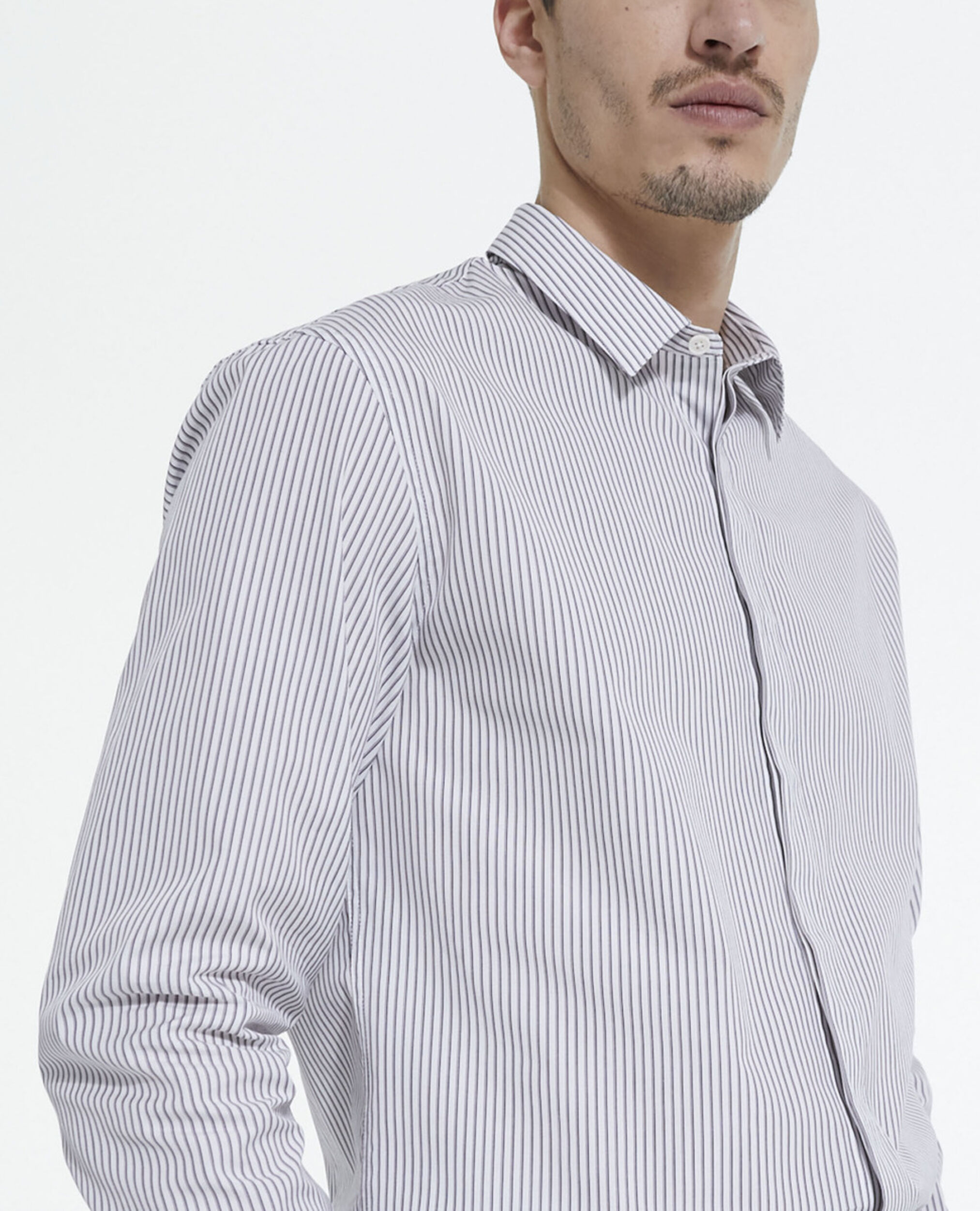 Striped shirt with classic collar, GREY-WHITE, hi-res image number null