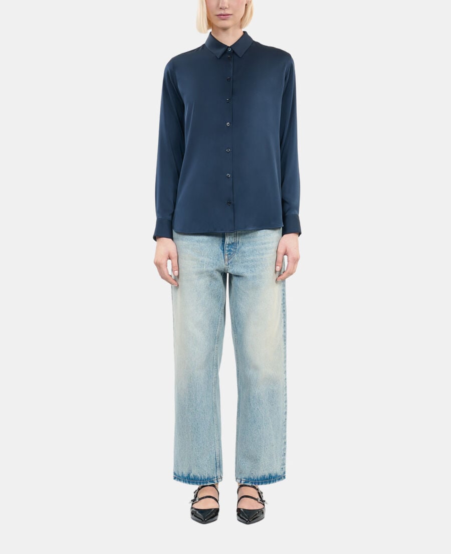 The Kooples DAMEN DARK NAVY marineblaues hemd aus seide