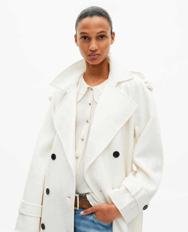 Manteau long en laine écru femme The Kooples
