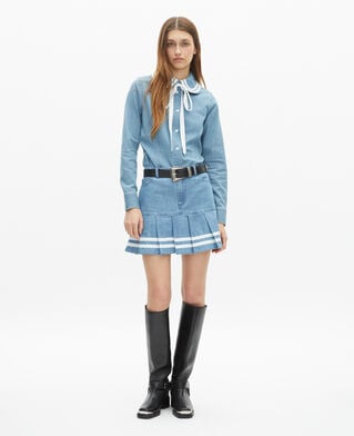 The Kooples FEMME BABY BLUE jupe courte pliss&eacute;e en denim