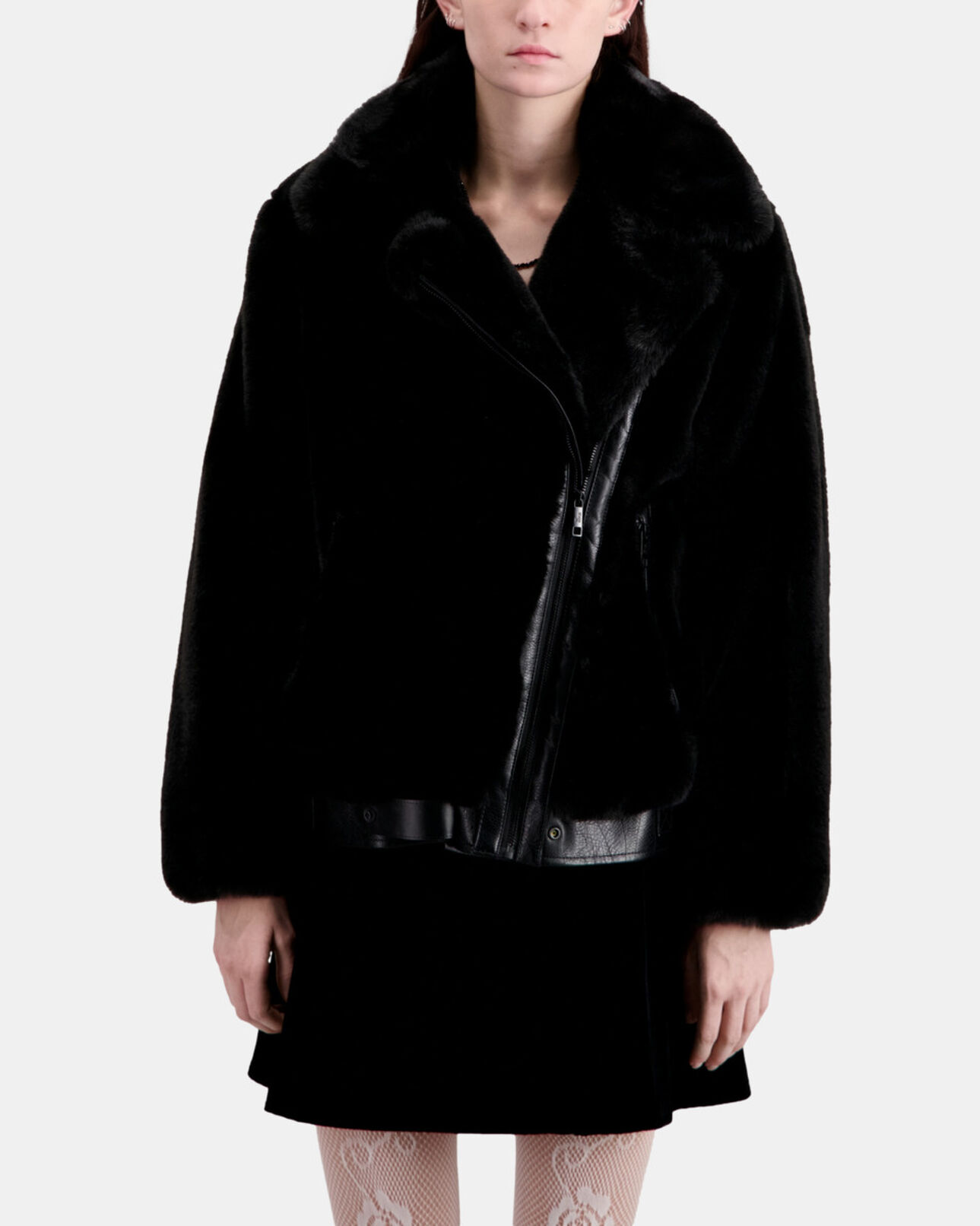 The Kooples WOMEN BLACK black faux fur bomber jacket