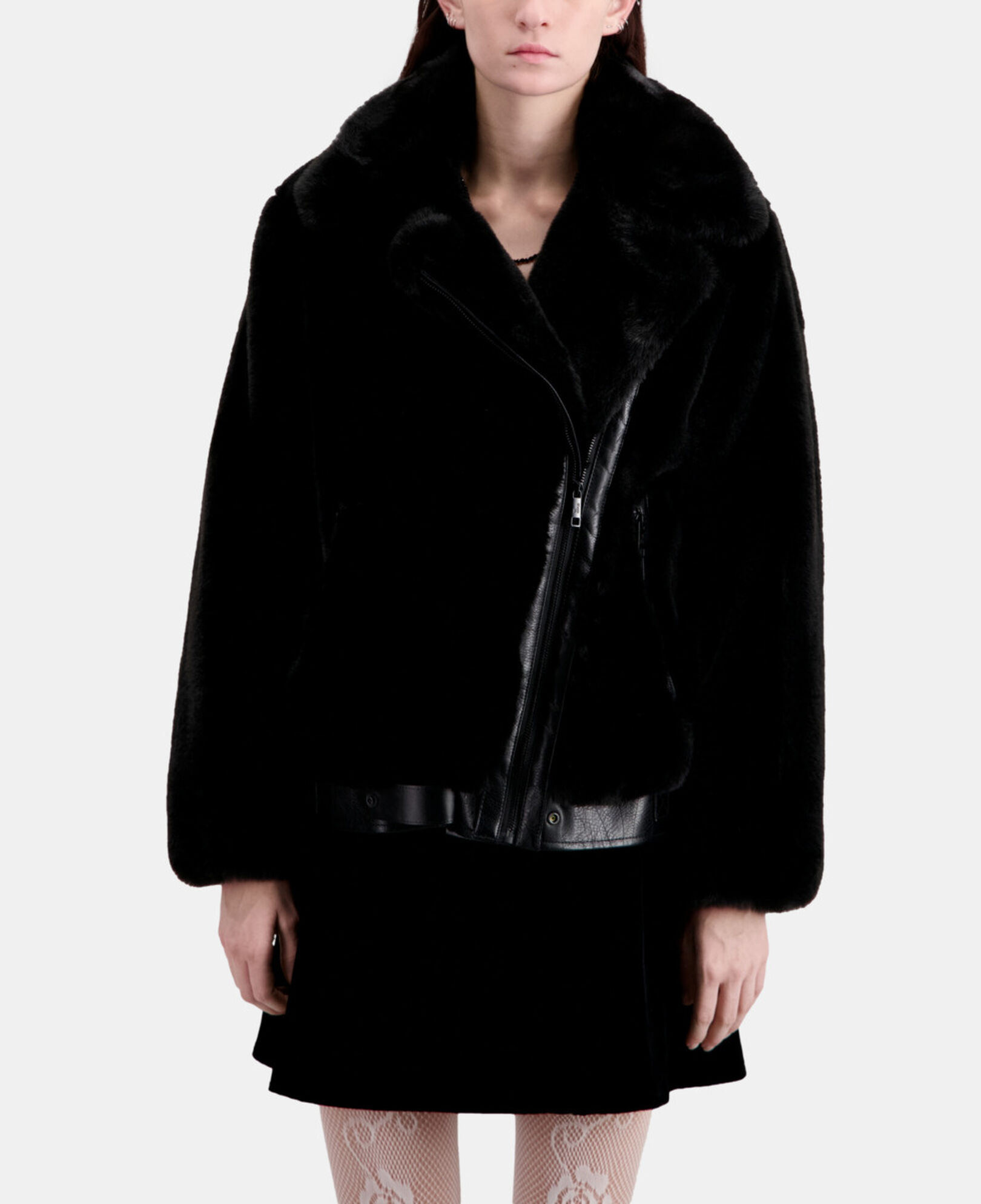 The Kooples FEMME BLACK blouson aviateur noir imitation fourrure
