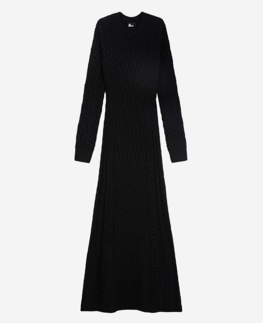 더 쿠플스 The Kooples Robe longue en laine noire,BLACK