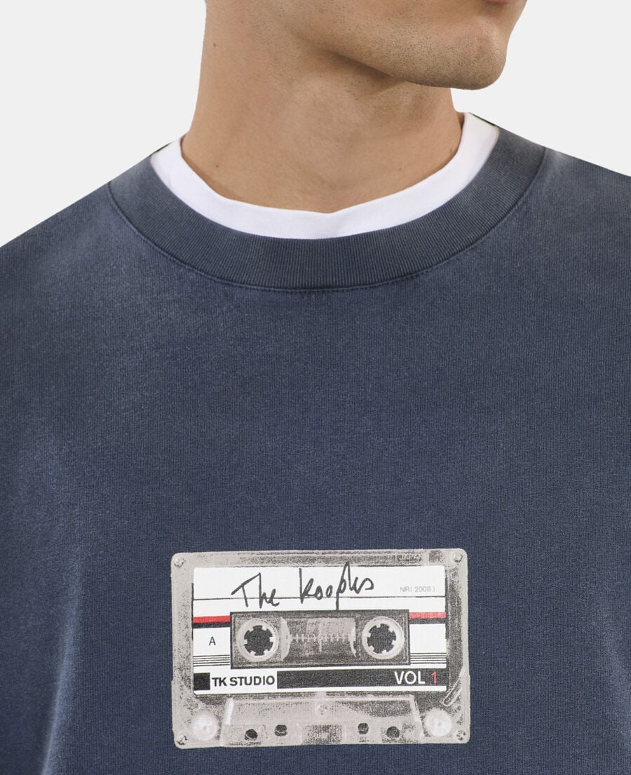 The Kooples H CARBONE carbon blue screen printed t-shirt