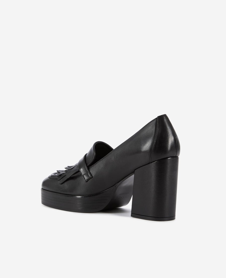 The Kooples WOMEN BLACK black leather heeled loafers