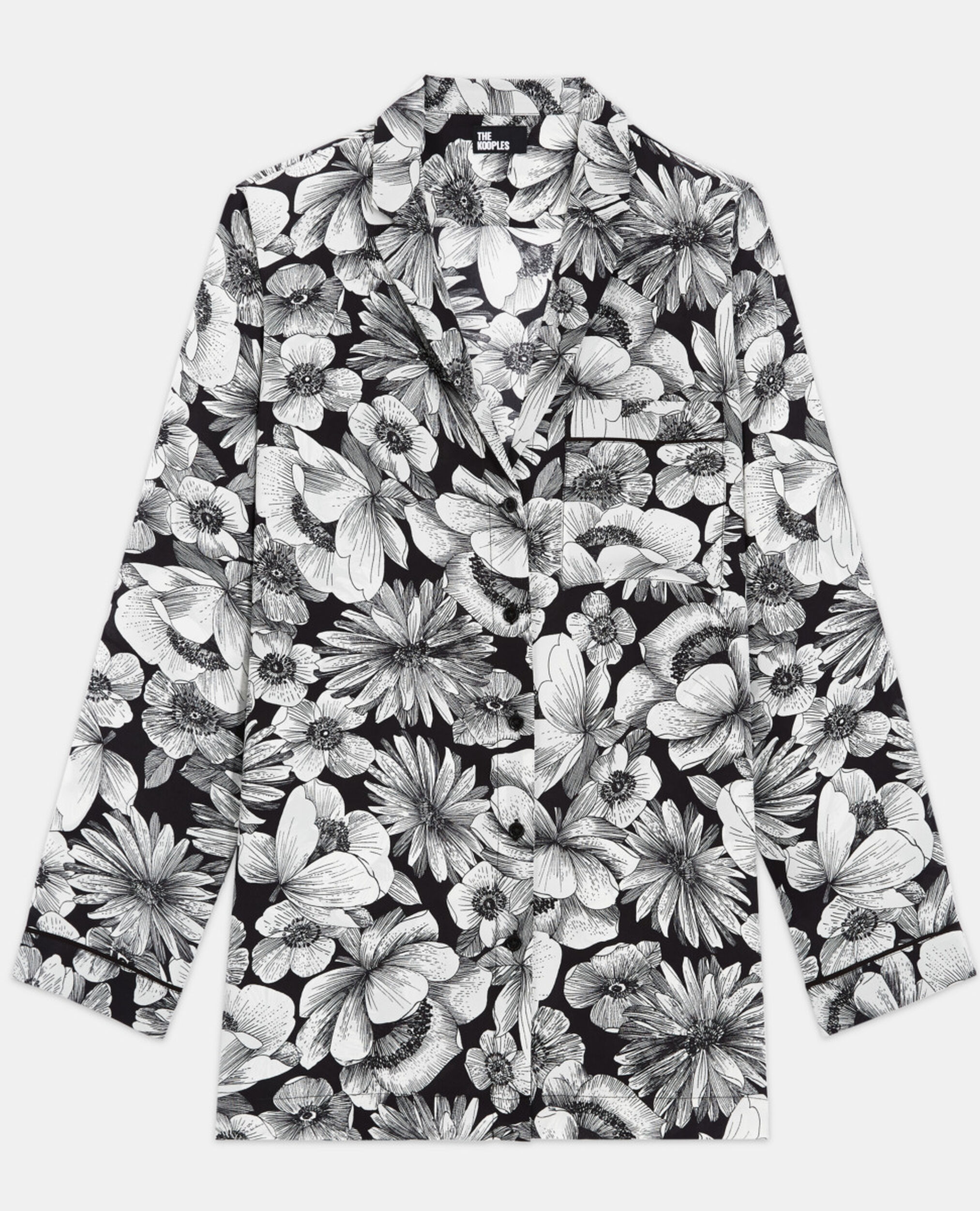 Floral silk shirt, BLACK WHITE, hi-res image number null