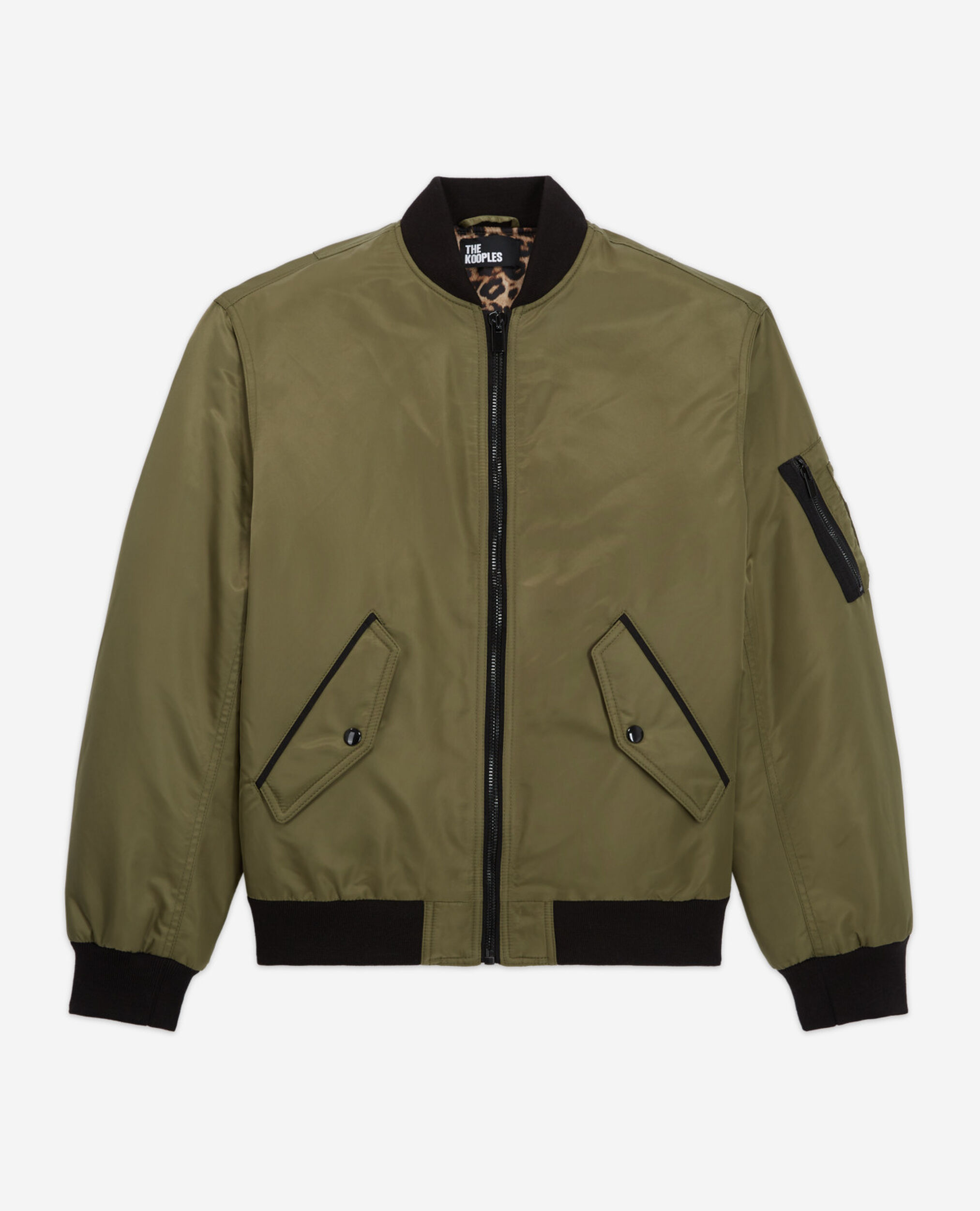 Khaki bomber jacket with leopard lining, KAKI, hi-res image number null