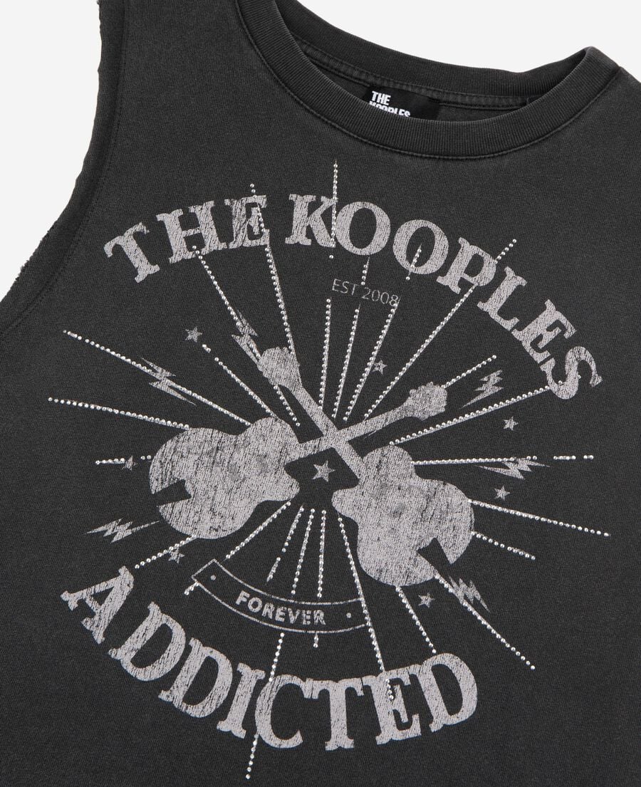The Kooples MUJER BLACK WASHED camiseta sin mangas con serigrafía negra descolorida