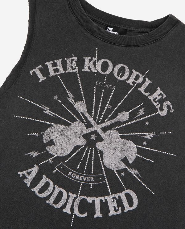 The Kooples MUJER BLACK WASHED camiseta sin mangas con serigrafía negra descolorida
