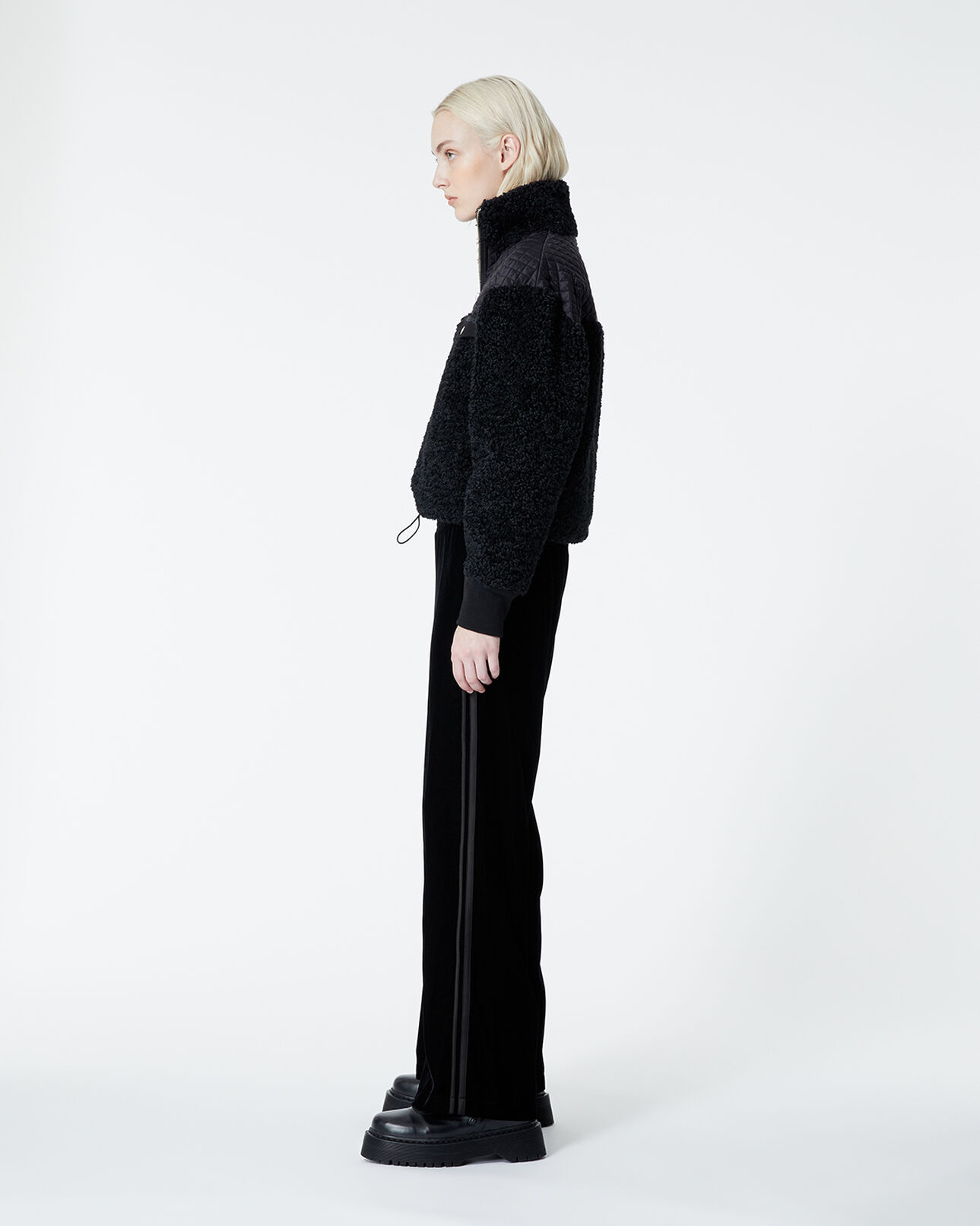 The Kooples FEMME BLACK sweat noir façon mouton poche poitrine