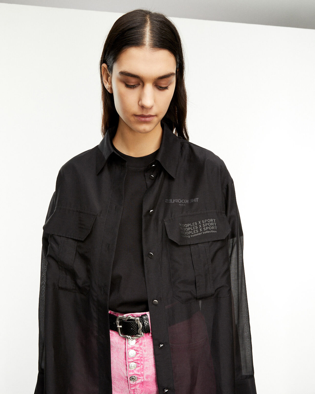 The Kooples WOMEN BLACK long black shirt with breast pockets