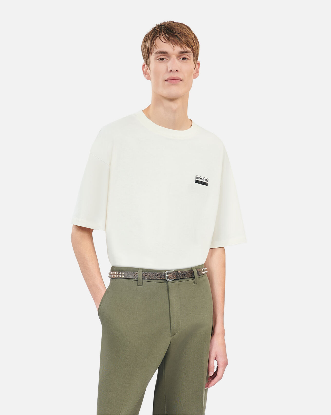 The Kooples MEN BROWN thin brown leather belt with spikes