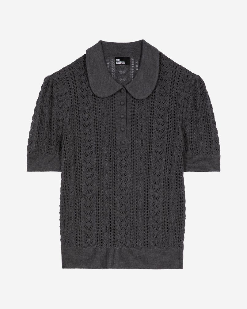 The Kooples WOMEN ANTHRACITE grey merino wool short-sleeve sweater