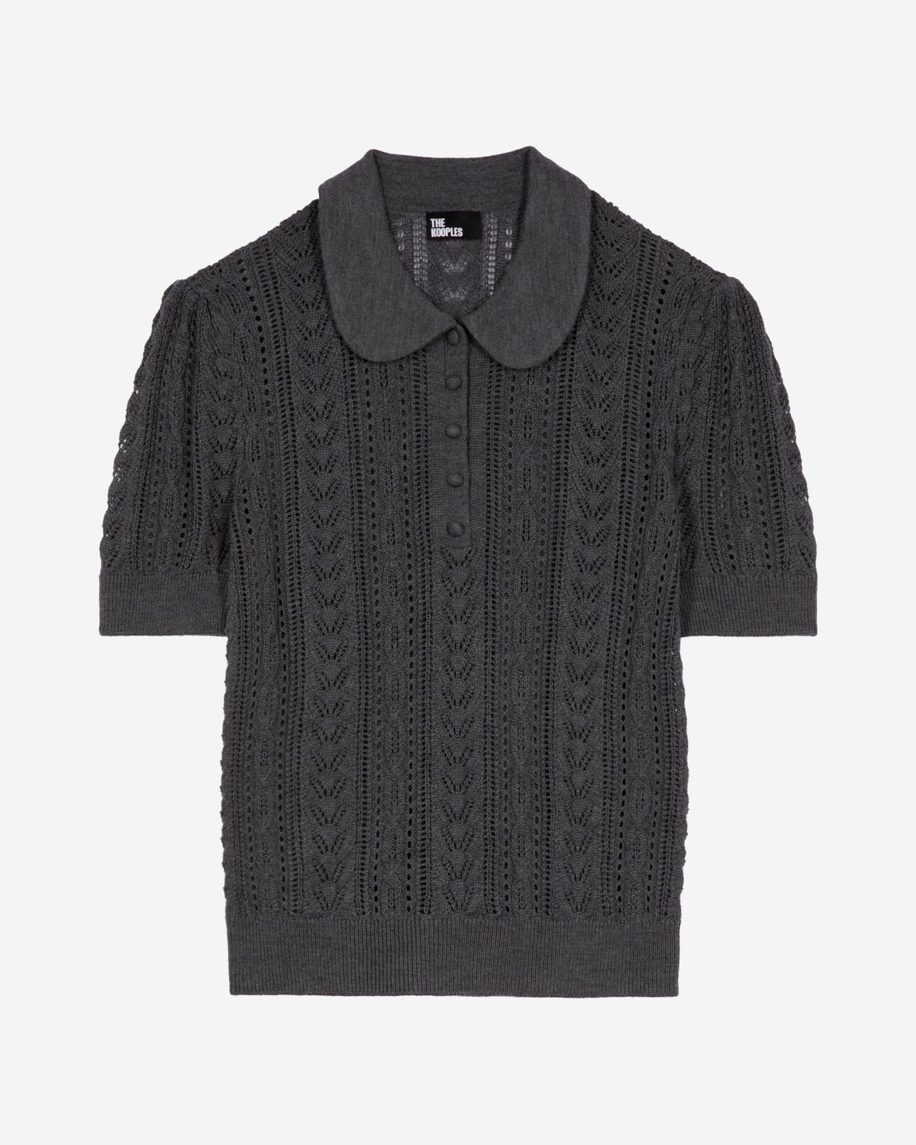 The Kooples WOMEN ANTHRACITE grey merino wool short-sleeve sweater