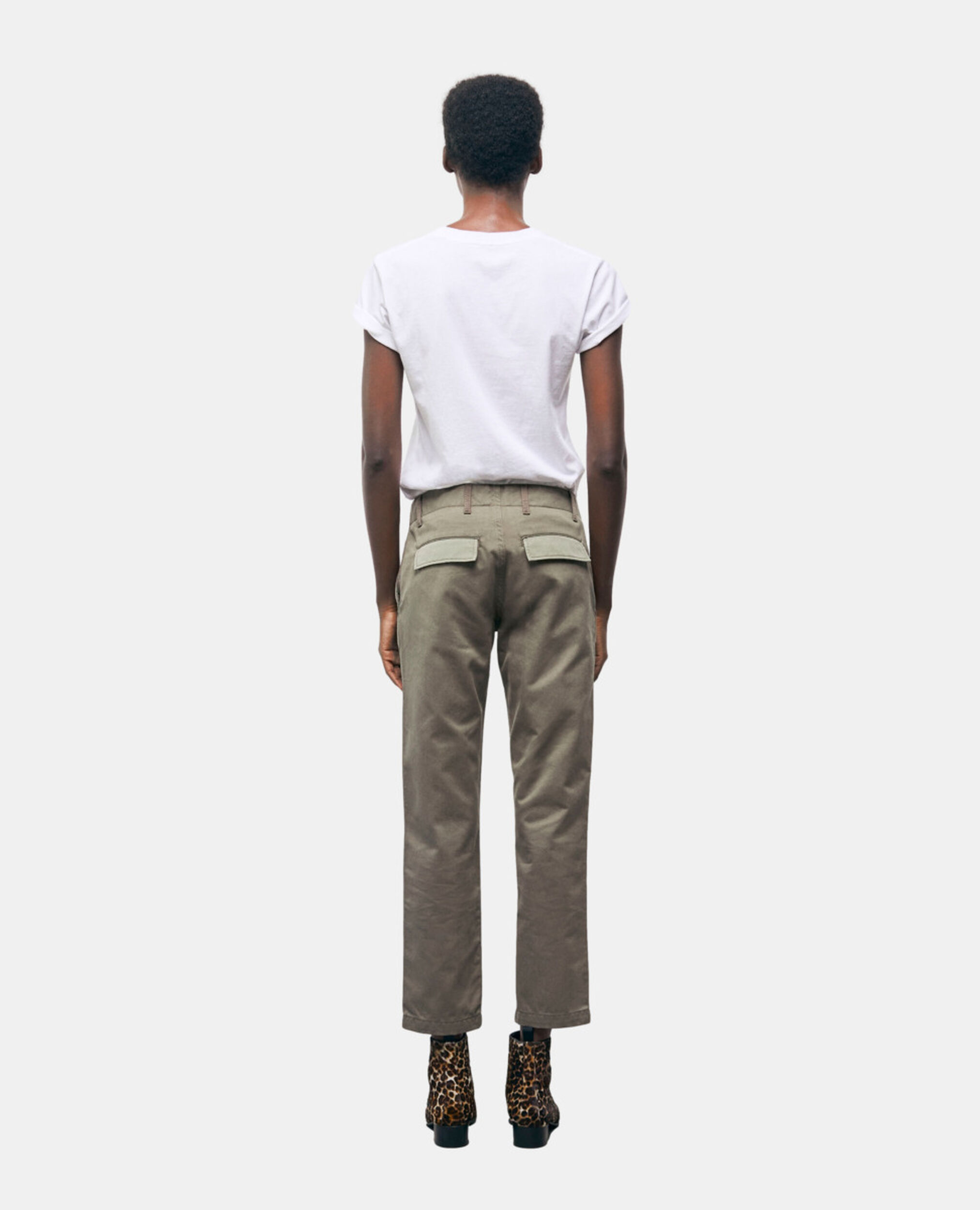 Khaki patchwork straight-cut pants, OLIVE NIGHT, hi-res image number null