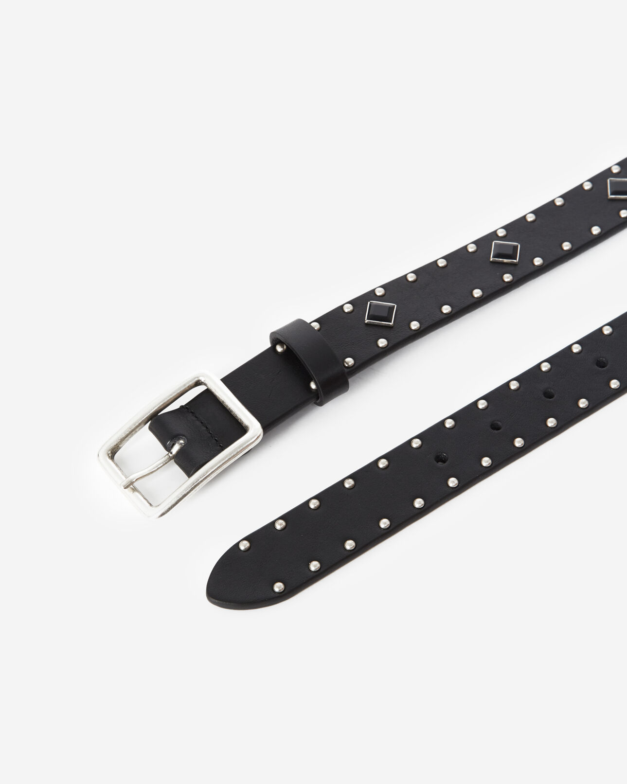 The Kooples MEN BLACK studded smooth leather skinny black belt