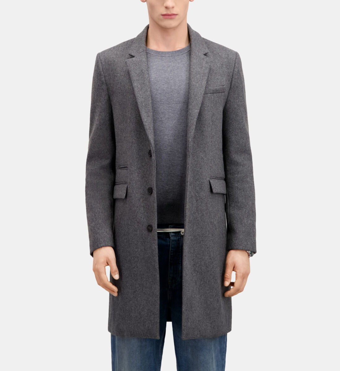 Long heather grey coat in wool blend