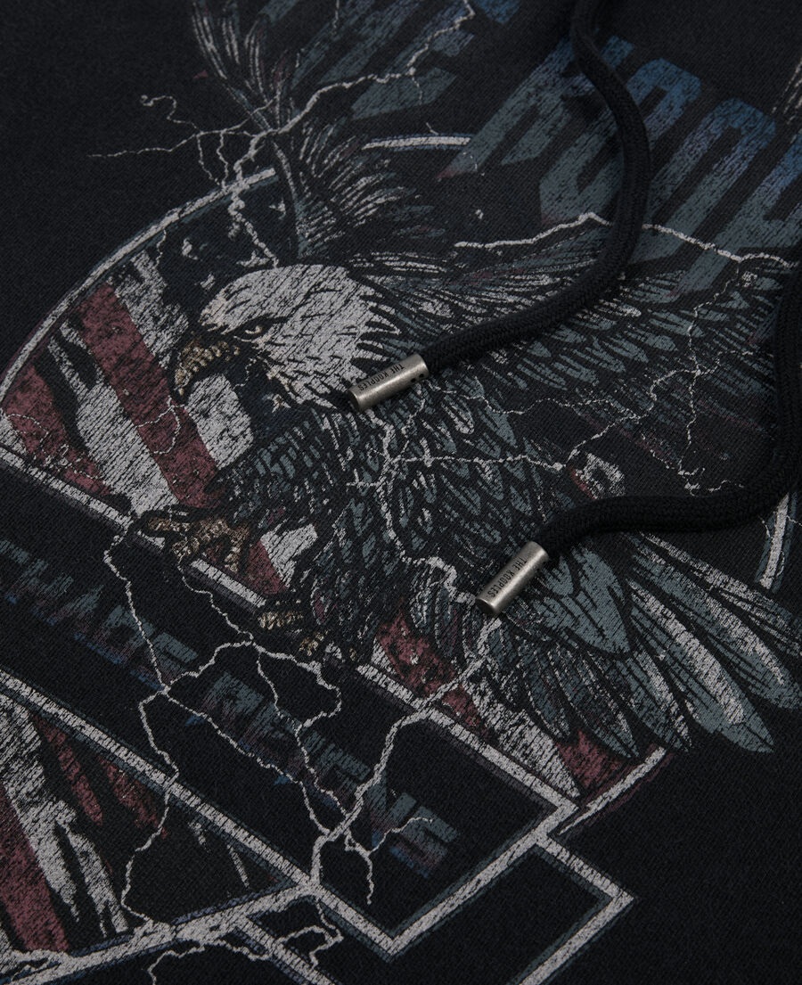 The Kooples MEN BLACK WASHED black hoodie with chaos eagle serigraphy