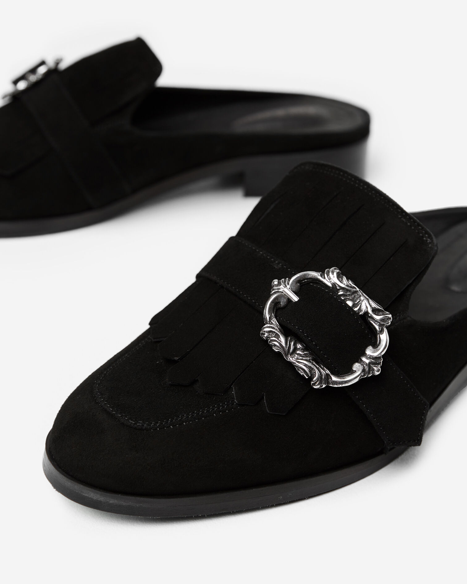 Black mule loafers with jewelled buckle, BLACK, hi-res image number null