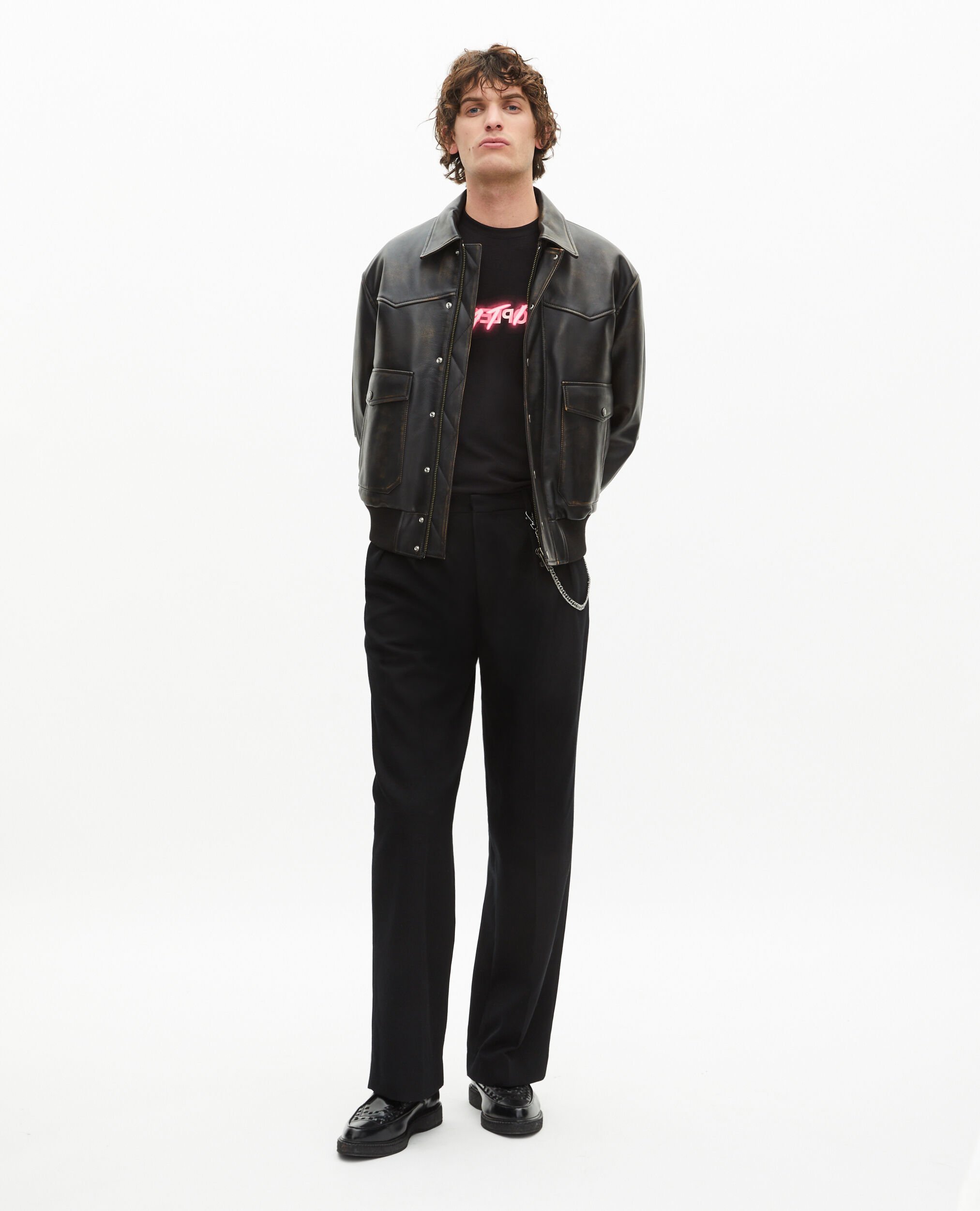 Black wide-leg wool pants, BLACK, hi-res image number null