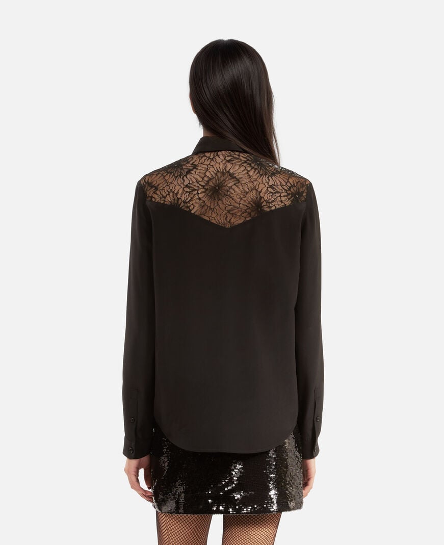 The Kooples WOMEN BLACK silk shirt with black lace