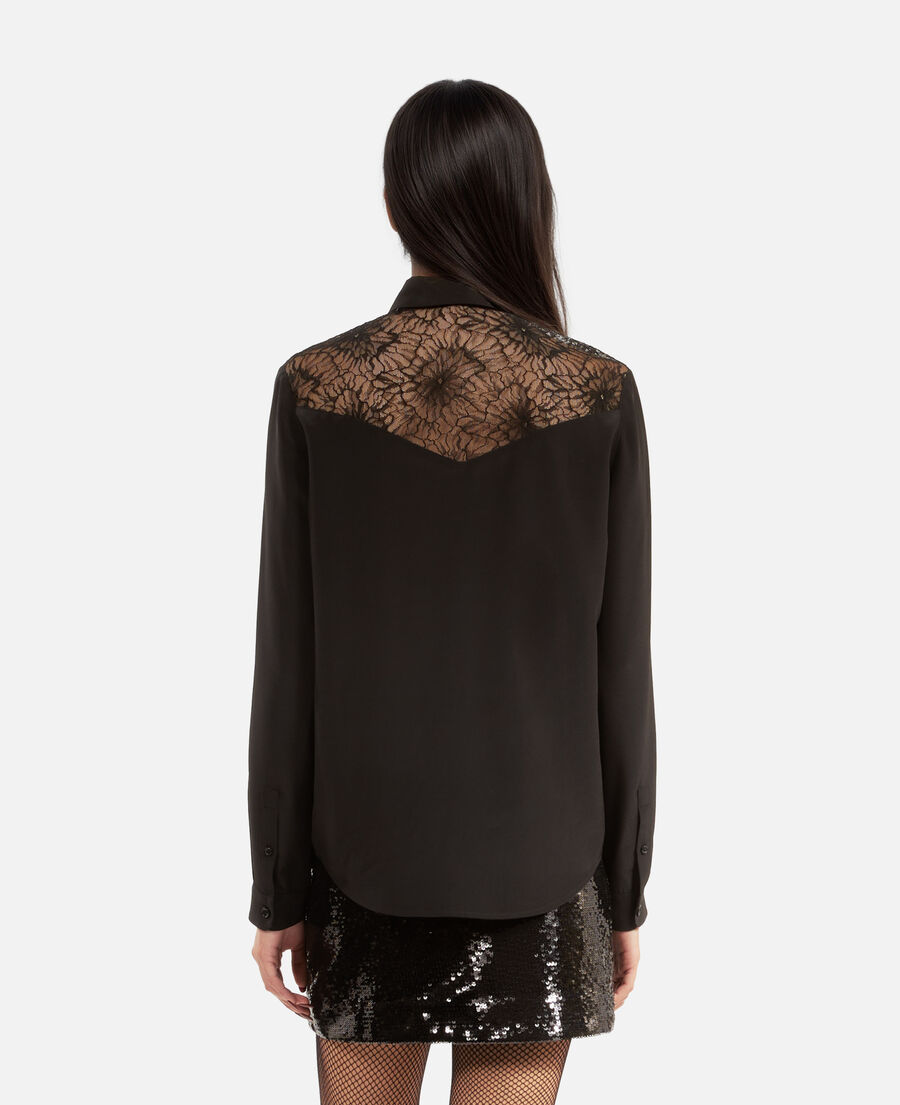 The Kooples MUJER BLACK camisa de seda con encaje negro