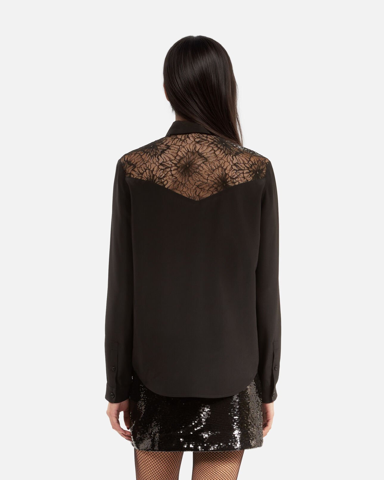 The Kooples WOMEN BLACK silk shirt with black lace
