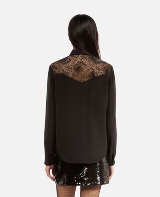The Kooples WOMEN BLACK silk shirt with black lace