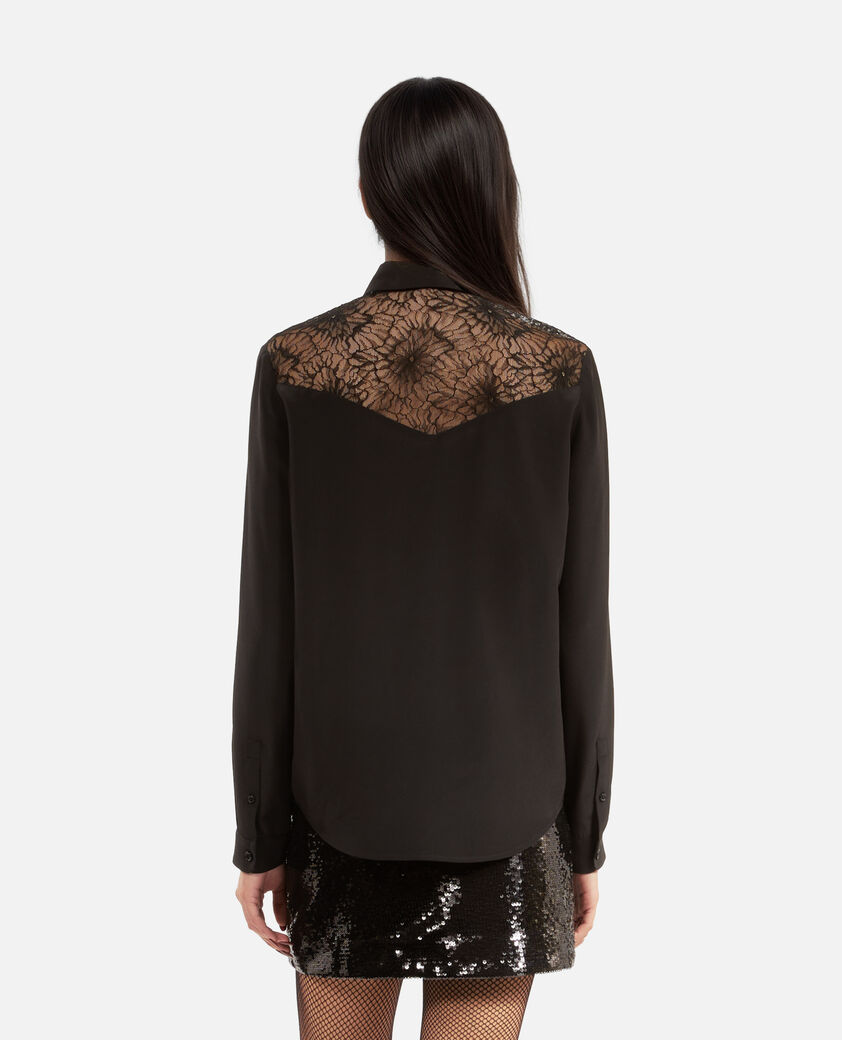 The Kooples WOMEN BLACK silk shirt with black lace