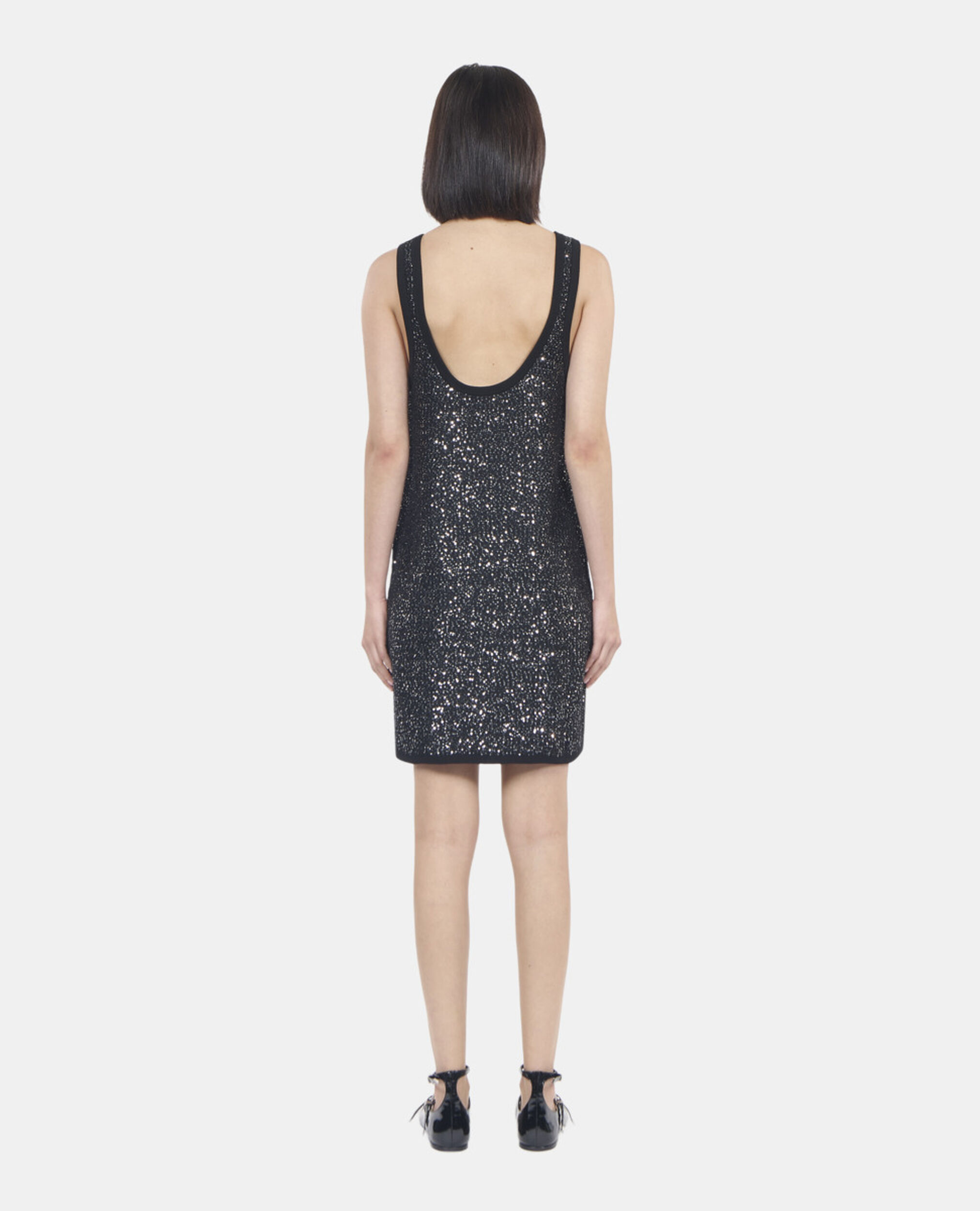 Black sequin knit short dress, BLACK, hi-res image number null