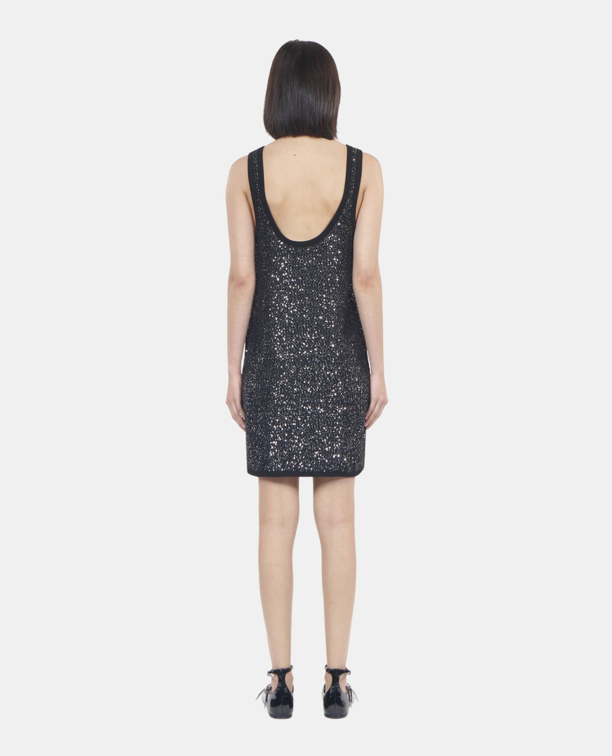 Black sequin knit short dress, BLACK, hi-res image number null
