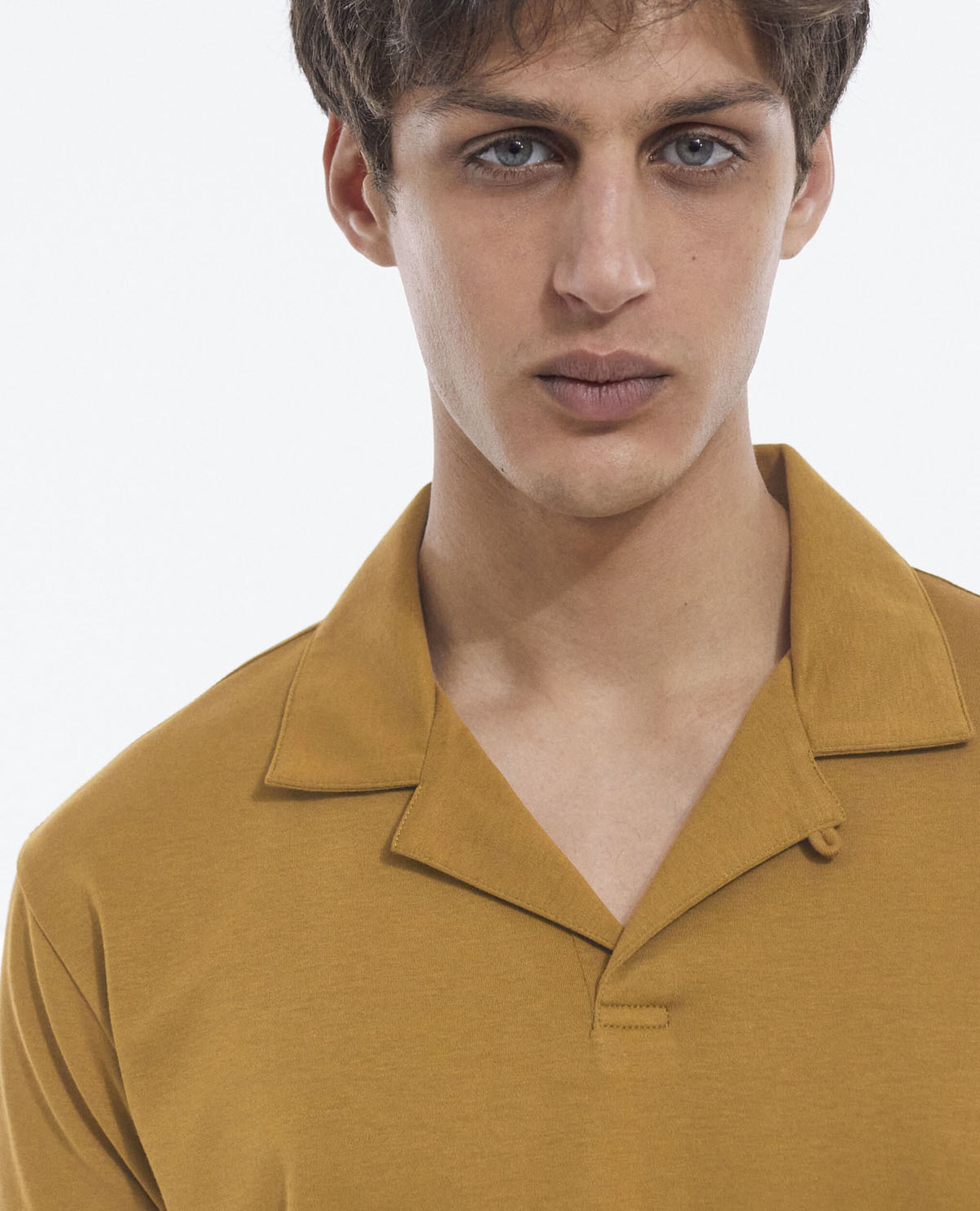 Brown cotton polo with Cuban collar, BROWN, hi-res image number null