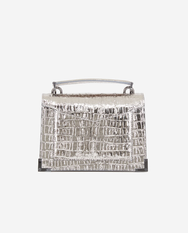 The Kooples WOMEN ANTIC SILVER emily small crocodile effect silver leather bag
