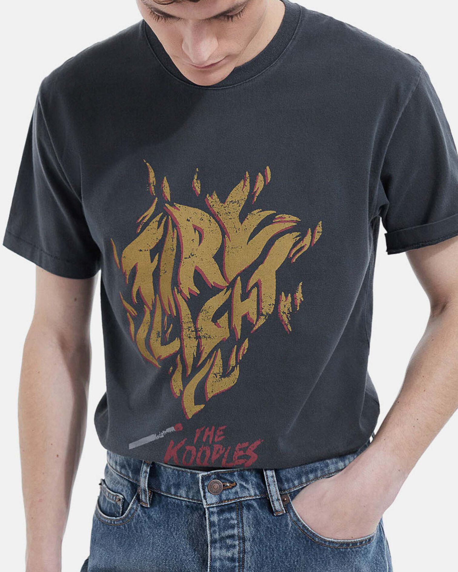 T-shirt noir délavé coton à motif rock, BLACK WASHED, hi-res image number null