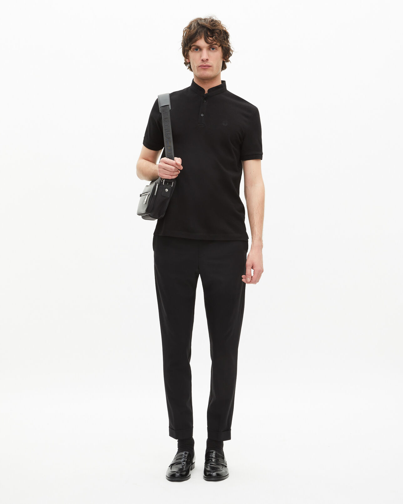 The Kooples MEN BLACK black pique cotton polo t-shirt